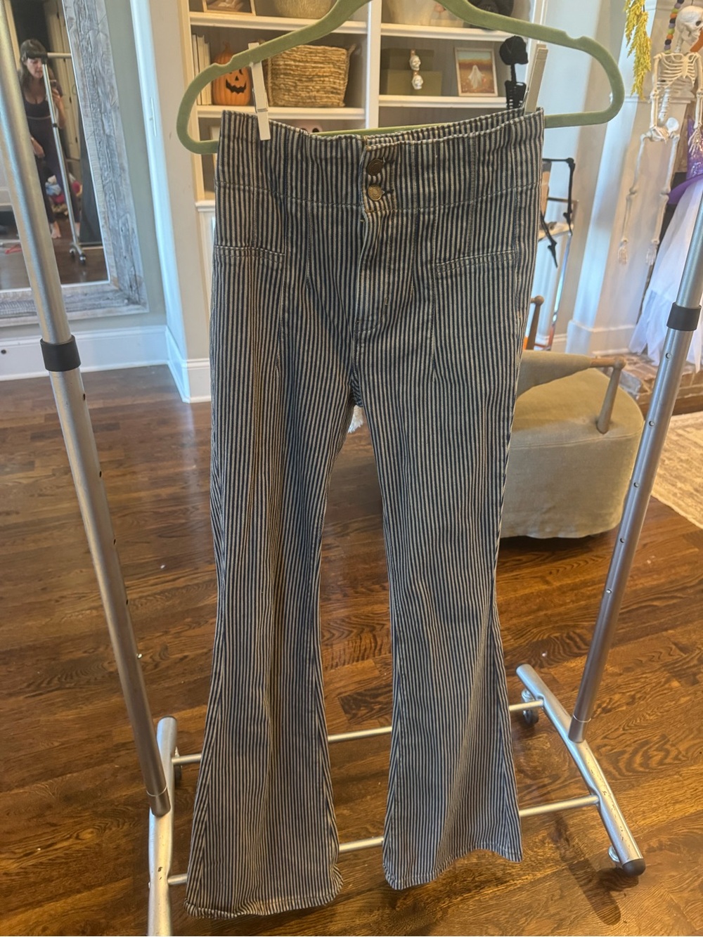 Striped Stretch Flare Pants - Black & White